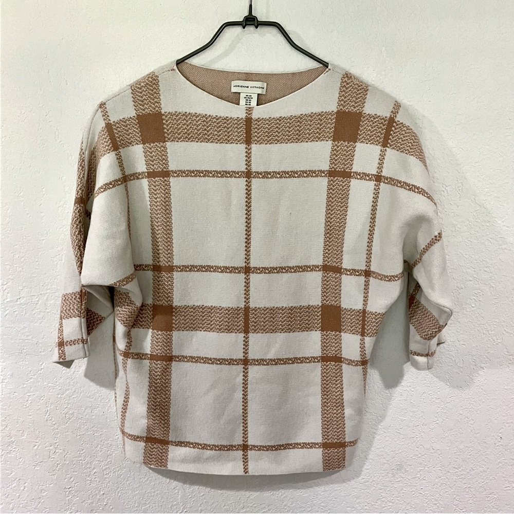 Adrienne Vittadini Women’s XS Sweater Beige Cream Tan preppy plaid old money - Picture 3 of 10